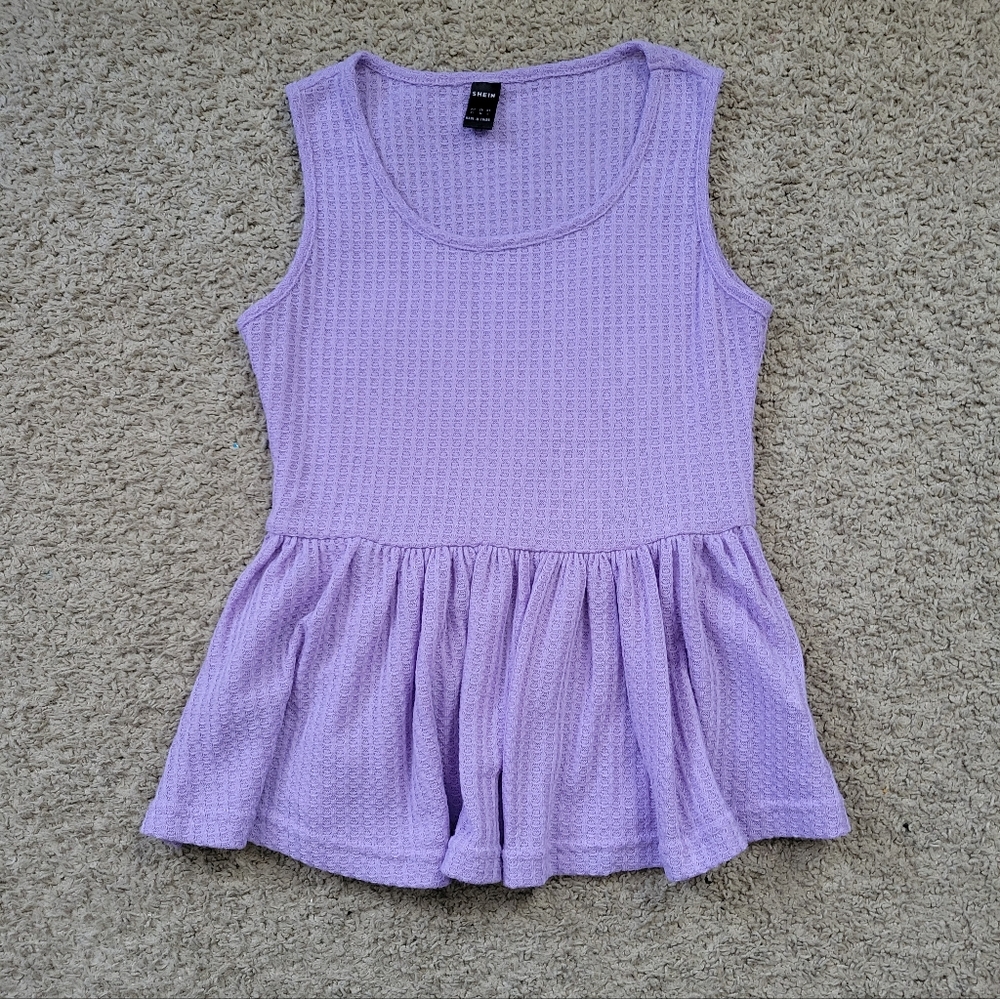 Ruffle Hem Waffle Knit Pemplum Top